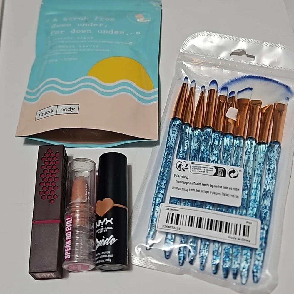 Lipstick, Brushes Bundle Lot of Makeup Burts Bees & NYX